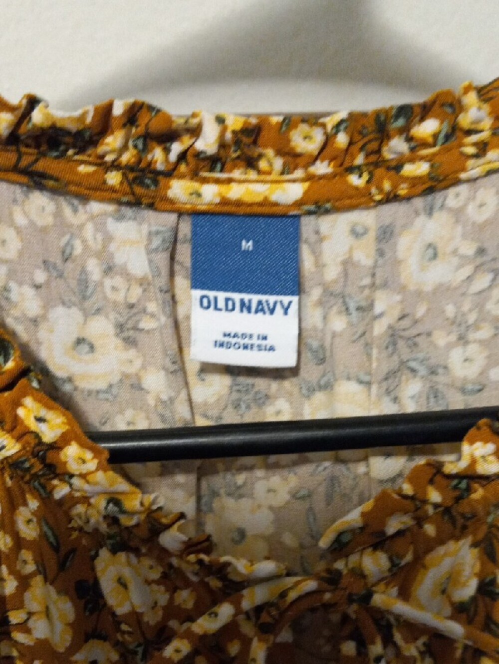 Old Navy Mustard Yellow Floral Tiered Midi dress Tiered Bottom. - Picture 2 of 6